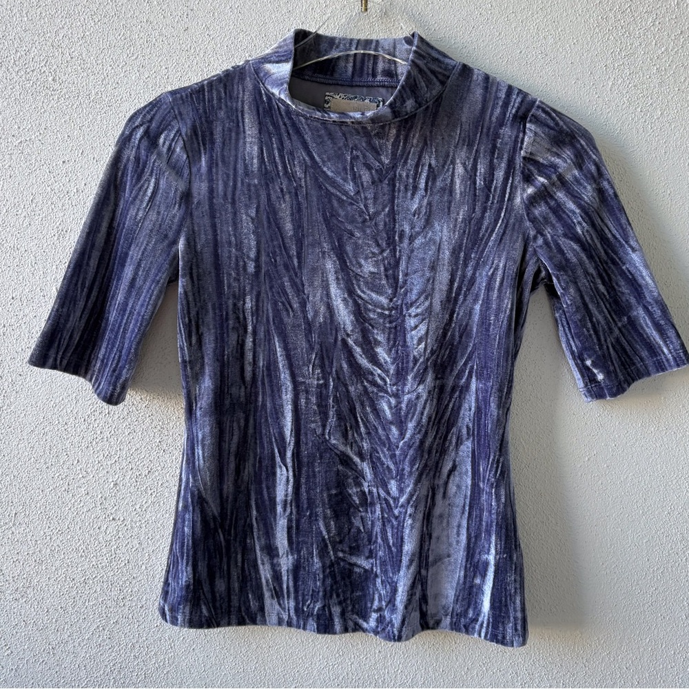 Pilcro Anthro XXS Velveteen Purple Mock Neck Short Sleeve Chic Party Casual Boho
